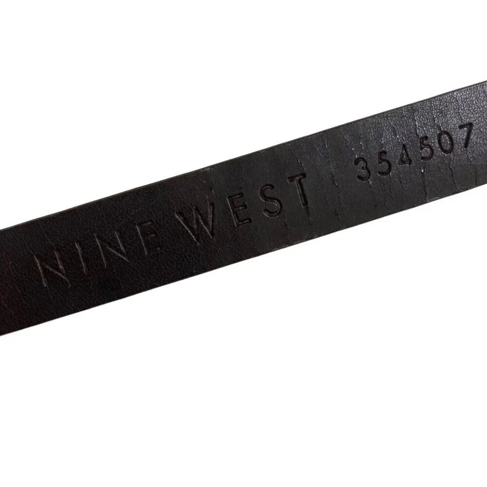 Vintage Nine West Brown Embossed Leather Skinny Belt Medium  Silver Tone Buckle